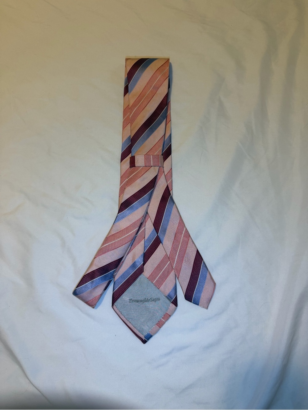 Ermenegildo Zegna Pink Striped Silk Tie with Blue and Burgundy Bands